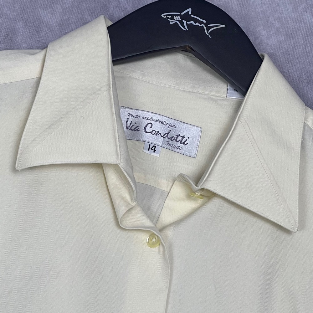 Via Condotti Button Down Shirt Women's 14 Lt. Yellow Herringbone Cotton Canada